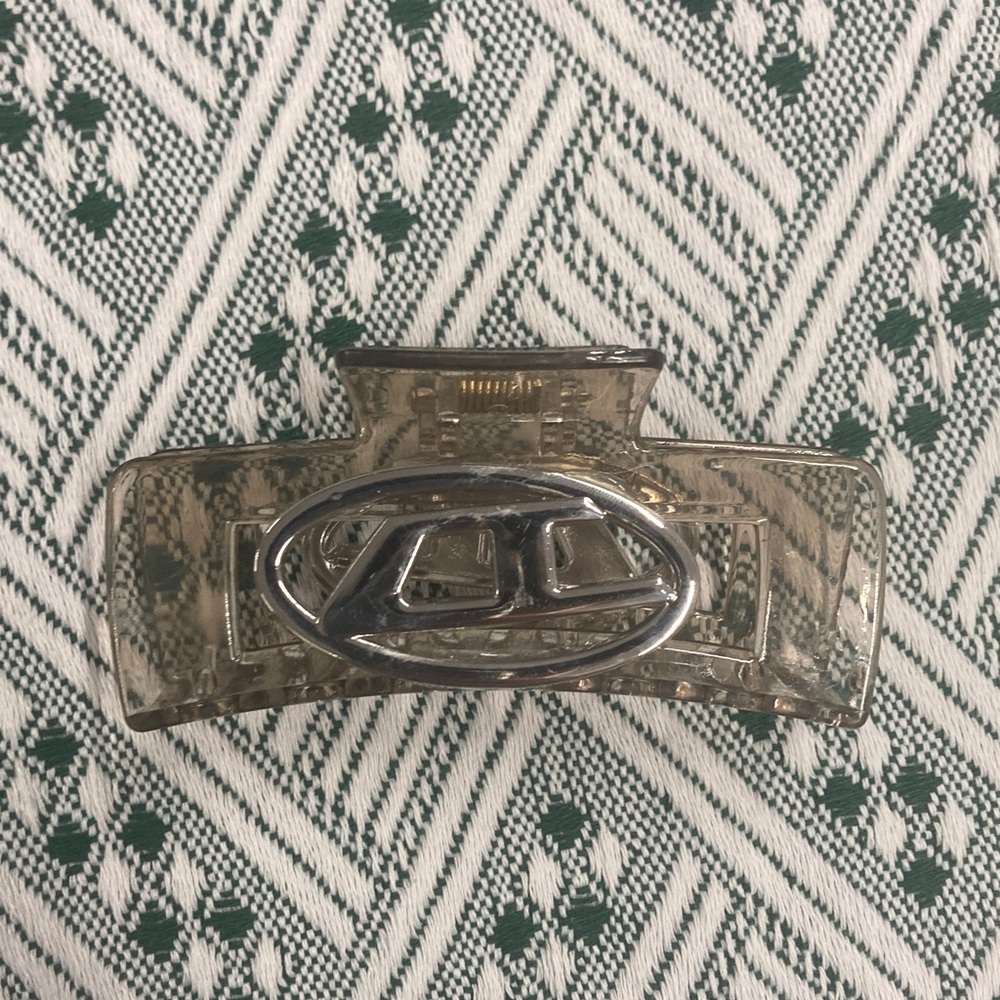 Diesel Clear Smoky Hair Claw with Silver Logo Accent